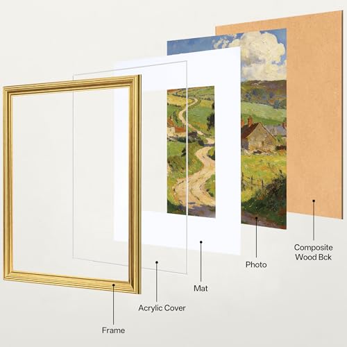 Image of eletecpro 12x16 Gold Picture Frames Set of 4, Vintage Photo Frames with Clear Acrylic Cover, Gallery Wall Art Display 8.5x11 Photo with Mat or 12x16 without Mat for Tabletop and Wall Mount, Home Decor