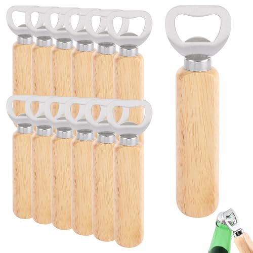 ASelected 12 Stück Flaschenöffner aus Holz mit Eichengriff und Edelstahlkopf für Getränke Apfelwein und Bar - Gravierbar DIY-Möglichkeit Heim-Gadgets Holzfarbe