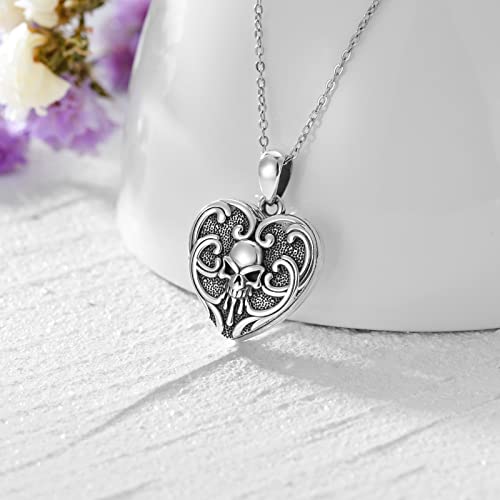 Skull Locket Necklace Sterling Silver Rose Skull Heart Locket Necklace That Holds Pictures Locket Necklace Skull Gothic Jewelry Halloween Jewelry Gift For Women Men (Skull Locket 02) #TOP5