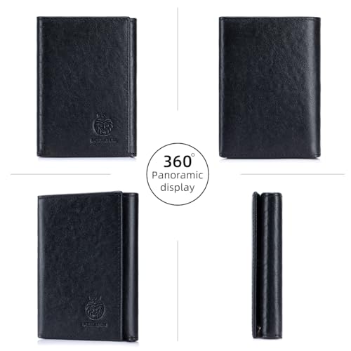 Image of Trifold Wallets for Men RFID Blocking Full Grain Leather Short Mens Wallet with Snap Closure, 8 Card Slots, Clear ID Window, Black