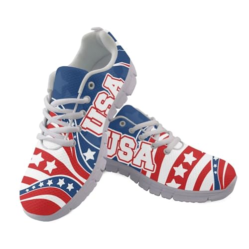 Jeiento American Flag Shoes for Women Men 250th of Freedom Patriotic Flag Sneakers Mesh Road Running Sneakers Blue Red Stripes Adult Workout Tennis Shoes Lightweight Comfortable Golf Shoe,US 10