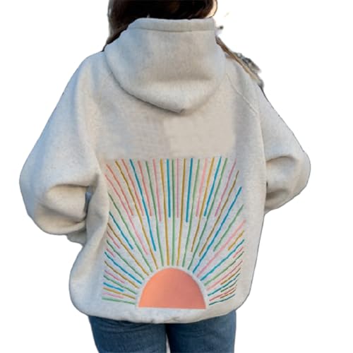 FeMereina Y2k Hoodie Women Graphic Oversized Hoodies Star Embroidered Hoodied Sweatshirt Casual Vintage Pullover (Silver, L)