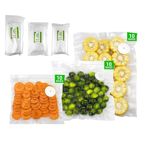 Image of 30-Piece Pack of Vacuum Sealer Bags with Air Valves (Food Grade) Reusable Vacuum Sealer Bags for Food (10 Large + 10 Medium + 10 Small) BPA-Free-Odor-Resistant