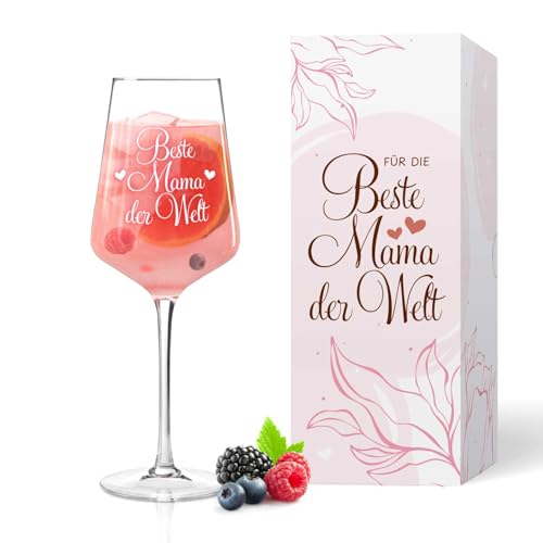 Leonardo Puccini Weinglas mit Gravur - Beste Mama der Welt - Geschenk für Mutter zum Muttertag - Geschenke für die beste Mama zum Geburtstag oder Weihnachten - Farbe: Puccini