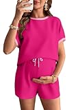 BLENCOT Pajama Sets for Women 2 Piece Maternity Clothes Casual Clorblock Short Sleeve Shorts Pregnancy Outfits...
