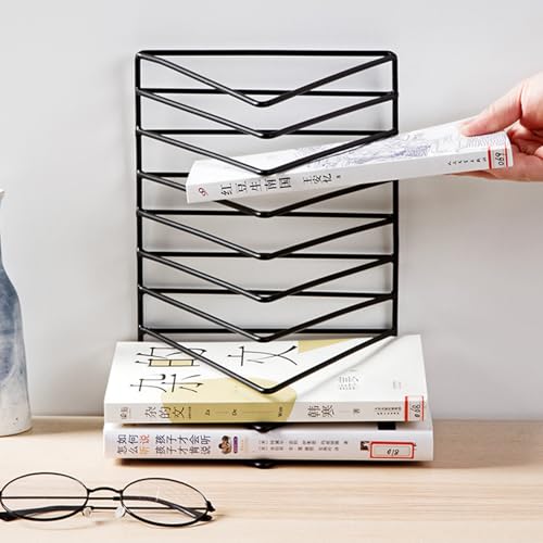 Soporte triangular de metal kokdid con 9 compartimentos para organizar revistas en color negro 7