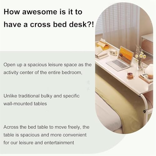 Extendable Rolling Mobility Table Over Bed,Over-Bed Table Rolling Laptop Desk Height Adjustable for Eating on Bed - Overbed Swivel Table Food Tray with Movable Wheels - Medical Tab