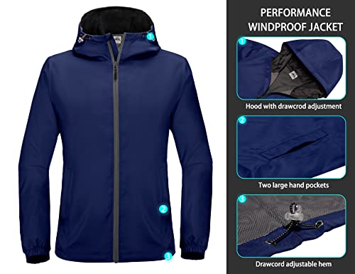Mapamyumco Men's Lightweight Windbreaker, Windproof Hooded Golf Jacket, Water-Resistant Stretch Navy Peony 3Xl #TOP3