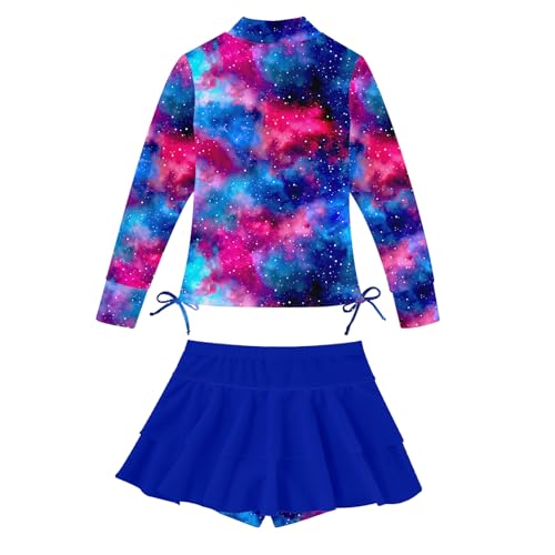 Swimsuit for Big Girls 9t 10t Blue Pink Galaxy Rash Guard Girls\' Purple Swimwear 2 Pieces Bikini for Kids 9/10 Bathing Suits Bottom Shorts with Ruffle Skirt Tankini Long Sleeve 3D Printed Coverup