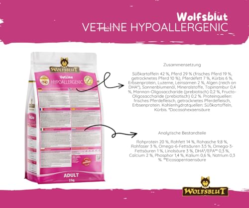 Wolfsblut Vetline Hundefutter - Hypoallergenic, 4x2kg - Sparbundel, Sparpaket - inklusive Warnicks Tierfutterservice Hundesnack Goodie