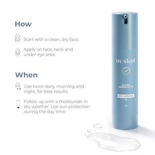 Image of in.skin Deep Hydration Gel with 2% Hyaluronic Acid HA5 Matrix, 4% Saffron Extract & Aloe + Cucumber | Lightweight Hydrating Face Gel for Dry & Dull Skin | Brightening & Soothing Moisturizer (50 g)