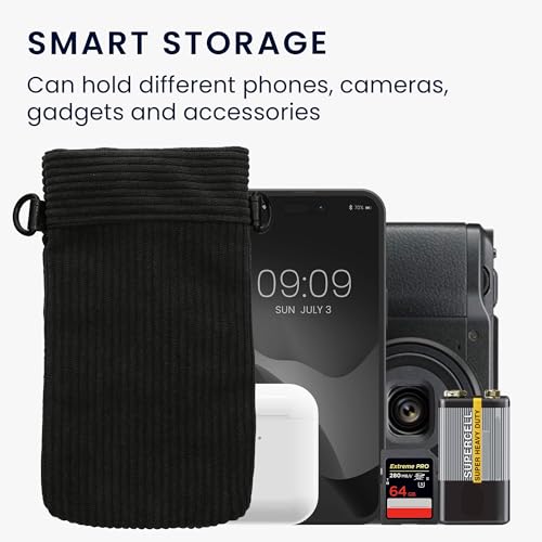 kwmobile Universal Smartphone Sleeve with Necklace - Magnetic Closure - Soft Inner Microfibre Mobile Phone Pouch - Cell Phone Strap for Neck - Black - image 4