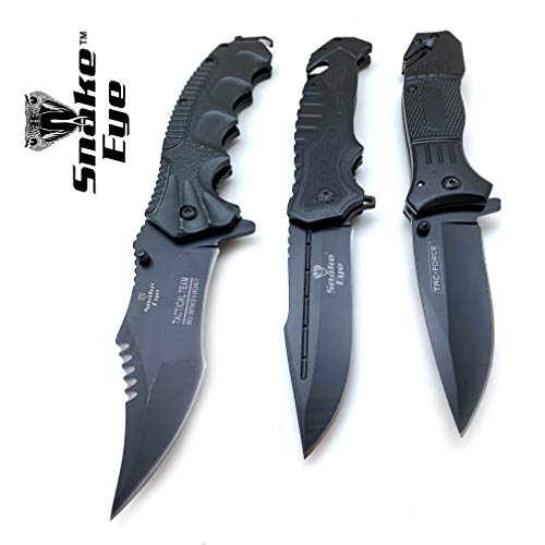 Snake Eye Tactical Triple Set - Karambit/Mini Huntsman/Folding Knife - Outdoors Hunting Camping Fishing Self Defense (BK-Set)