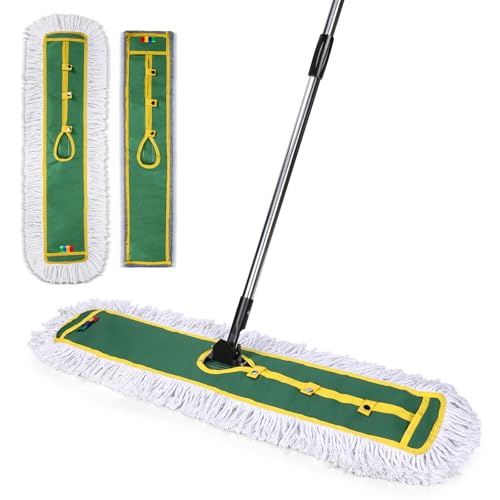 OZD Floor Mop, 105cm Wide Industrial Mop with 2 Reusable Pads, Microfibre & Cotton,130cm Stainless Steel Handle, Flat Mops for Warehouse, Office, Hotel, Garage and Home Floors