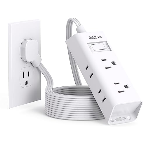 Addtam 10 ft Flat Extension Cord with 6 Outlets