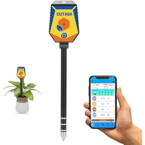 CIZTADA Smart Soil Moisture Meter pH Salinity Tester 8 in 1 Moisture pH Light Environment Humidity Fertility EC Salt Temp Soil Meter for Indoor/Outdoor Plants with App Monitor for Garden, Lawn, Farm Cover