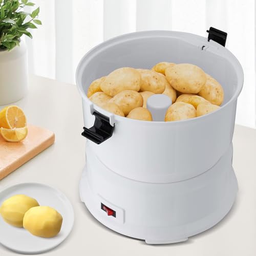Apriltop 85W Éplucheur de Pommes de Terre électrique, Machine a Eplucher Les Pommes de Terre, pour Le Séchage Des Légumes Et l'épluchage Des Pommes De Terre, Blanc, 25.5 * 27Cm