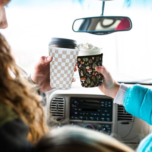Image of Reusable Insulated Sleeve for Iced Coffee Cup, Coffee Neoprene Sleeve for Cold & Hot Drinks, Beverage Holder for Iced Coffee (Classic Checker, Medium: 22-24oz)