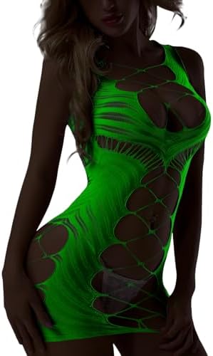 Sexy Lingerie for Women Fishnet Halter Chemise Deep V Hot Mesh Mini Dress Bodysuit Valentine's Day Stripper Outfits