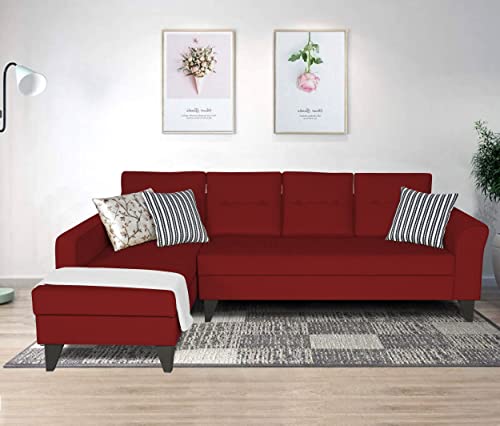 Image of Adorn India Maddox Tufted L Shape 6 Seater Sofa Set LHS (Maroon) (3 Year Warranty)