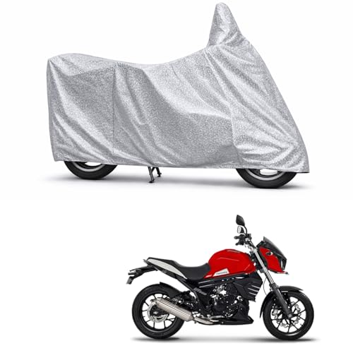Image of 100% Waterproof Two Wheeler Body Cover Multi Layered Fabric Designed for Mahindra Mojo 300 | Belt Buckle Lock | Silver Mag