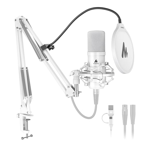Image of MAONO A04 Gen2 White XLR /USB Condenser Microphone for PC Podcast Recording | 192kHz /24Bit Plug & Play Computer Cardioid Metal Mic with Software, Pro Sound Chipset for Content Creation, Stream, YouTube