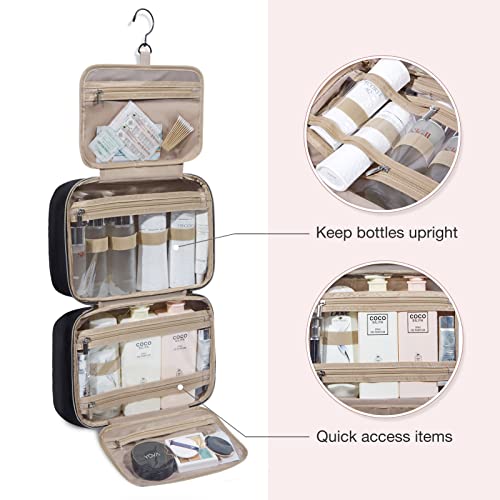 Image of Hanging Toiletry Bag, BAGSMART Toiletry Bag for Women with Makeup Brush Bag, Water-resistant Travel Makeup Bag Organizer with Hanging Hook for Full Sized Toiletries,Travel Accessories, Black
