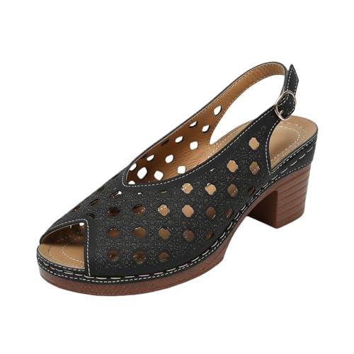 SCBFDI Tacones Mujer Sandalias de Plataforma con Tacón, Correa Ajustable, Parte Superior Sintética y Diseño Moderno de Puntera Abierta Tecnología para Mujer Negro 37