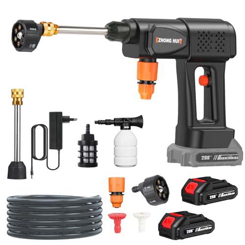 Hidrolimpiadora de Alta Presion, MAX 30 Bar Hidrolimpiadora Batería, Pistola de Agua a Presión con 2X Batería 6,0 Ah, para Limpiar Coche, Jardín, Terraza, y Exteriores, Press & Clean Pistola Lavado