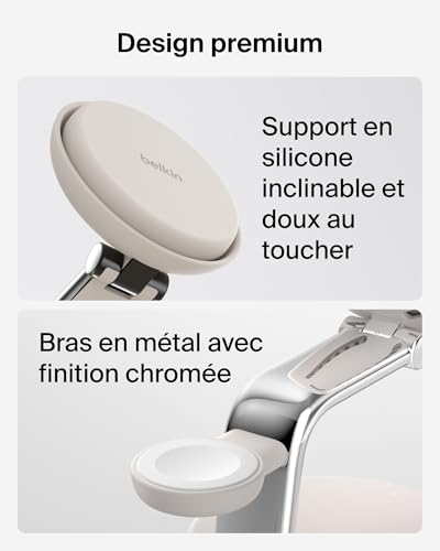 Belkin UltraCharge Pro 3 en 1 Chargeur Induction Qi2 25W, Station de Charge pour iPhone 17, iPhone Air, Apple Watch, AirPods, Pixelsnap, Compatible avec MagSafe avec Ventilateur, Chargeur 45W - Beige – Image 5