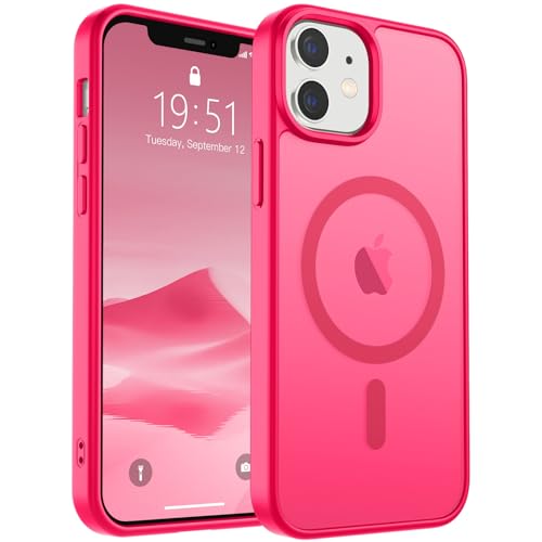 Image of SUPFINE Magnetic for iPhone 12 Case /iPhone 12 Pro Case (Compatible with MagSafe) (Military Grade Drop Protection) Slim Translucent Matte Shockproof with Anti-Fingerprint Phone Case,Hot Pink