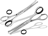 InstrumenteNrw Gerade + Gebogene Hunde-Haarschere Fellschere 14,5 cm mit abgerundeten Enden und MIKROVERZAHNUNG 2-Teiliges Set aus rostfreiem Edelstahl