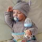 Reborn Baby Dolls 17 Inch Sleeping Realistic Baby Doll Cute Lifelike Newborn Boy Silicona Bebe with Closed Eyes Full Vinyl Muñecas with Feeding Kit Toys Birth Certificate Gifts for Kids Age 3+