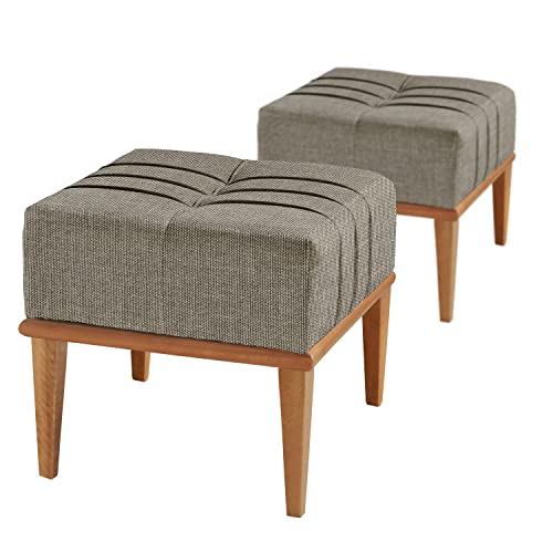 Kit 2 Puffs em Linho Quadrado Valentin Agarb Decor Cor:Linho Cinza