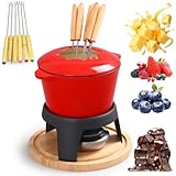 Elektrisches Käse- und Schokoladenfondue-Set mit 6 Gabeln | Antihaft-Topf, Servierbrett & leicht zu reinigen | Familien-Fondue-Maker für Partys, Dipping, Kinder