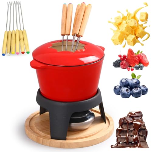Fondue de Queso eléctrico y Chocolate con 6 Horquillas | Bote Antiadherente, Tablero de Servicio y fácil Limpieza | Fabricante de Fondue Familiar para Fiestas, inmersión, niños