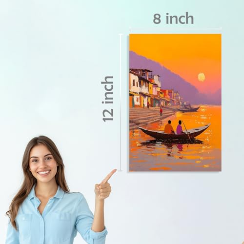 Image of SiddArtify Sunset Cityscape Wall Art Poster Print Set - Impressionist Boat & Building Decor for Living Room Bedroom Office - 8x12 inch Board Pack of 6