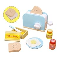 Embosomitr Toy Wooden Pop-Up Toaster Set for Kids, Breakfast Toy Kitchen Accessories, Wooden Food Toys for Play Kitchen, Preschool Educational Pretend Role Play Gifts for Girls (Bread Maker)