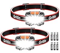 Gritin Stirnlampe LED, [2 Stück] LED Stirnlampe Kopflampe Superhell mit 3 Modi, IPX5 Wasserdichte Leichtgewichtige Mini Stirnlampe fürs Laufen, Campen, Joggen, Angeln