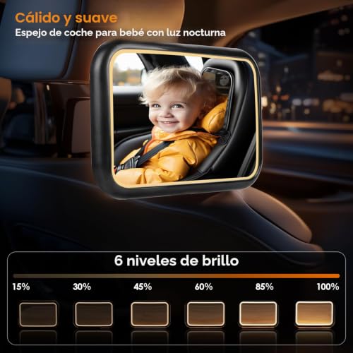 Miniatura 6 de Espejo Retrovisor De Bebé Con Led, 100 A Prueba De Roturas, 360 Giratorio, Asiento Trasero Coche Con Clip De Gancho Para Observación A