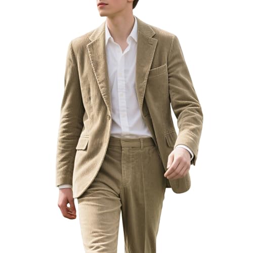 Men's Casual Corduroy Blazer Slim Fit One Button Jacket Fashion Sport Coat