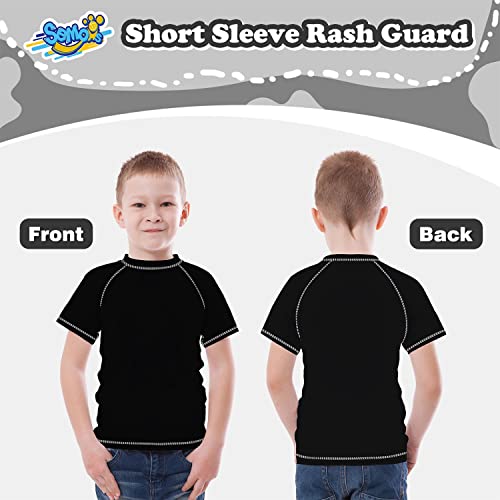 Image of Boys Rash Guard Short Sleeve, Black UPF 50+ Sun Protection Rashguard Slim Fit Swim Shirt Fishing Surf Quick Dry Cool Beach Clothes for Toddler Youth Kids Size 5-6 Years