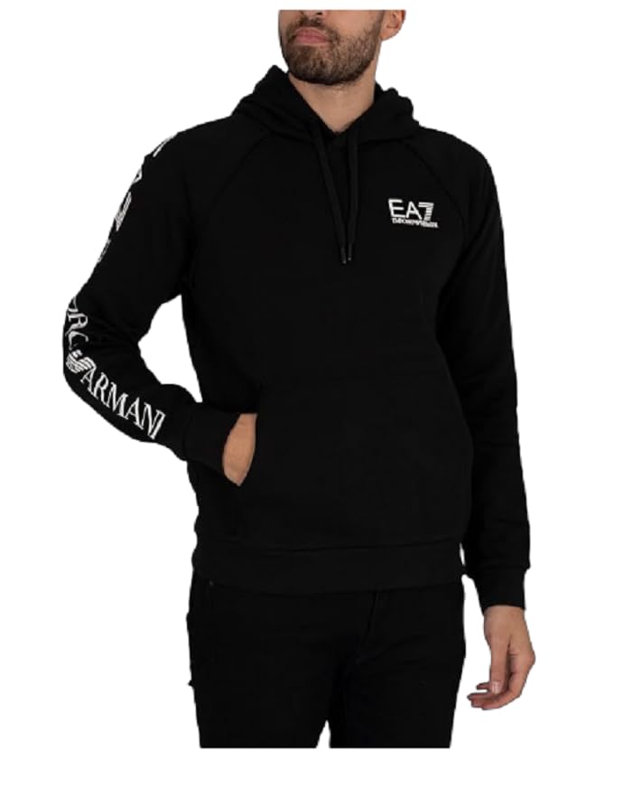 Sweat à capuche EA7 haut de gamme noir avec logo poitrine