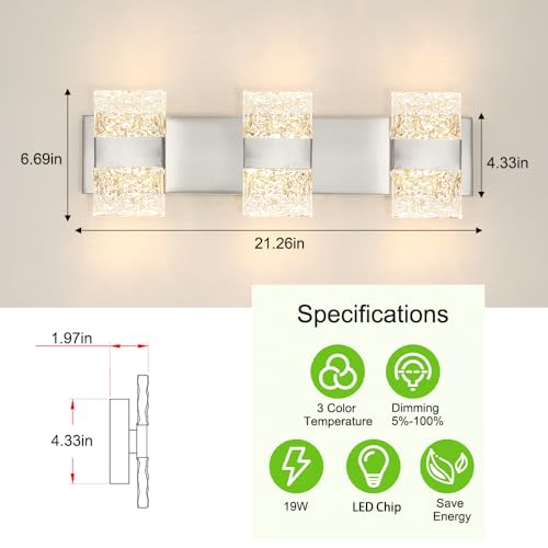 Image of Bathroom Vanity Light Fixture, Modern Brushed Nickel LED Vanity Light, Dimmable 19W LED Wall Sconce Lighting for Bathroom, Bedroom, Perfect for Makeup & Shaving