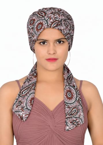 Image of Pure Cotton Double Layer Head Scarves Hair Wrap Cap, Adjustable Free Size Head Cover for Women, Girls, Under Helmet Cover
