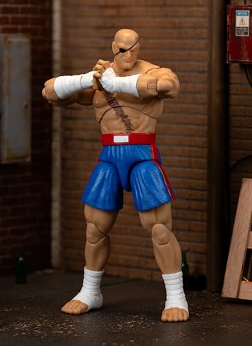 Jada Street Fighter II Sagat Deluxe 1:12 Scale Action Figure - Highly Articulated, Tiger Shot Accessory & Stand, 7.6\" Tall