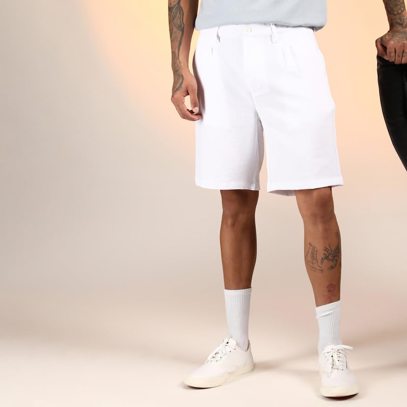 Image of CAHOOT Men's Wrinkled Tailored Shorts for Casual Wear | Mid-Rise | Regular Fit | Button Closure | Shorts Crafted with Comfort Fit for Everyday Wear