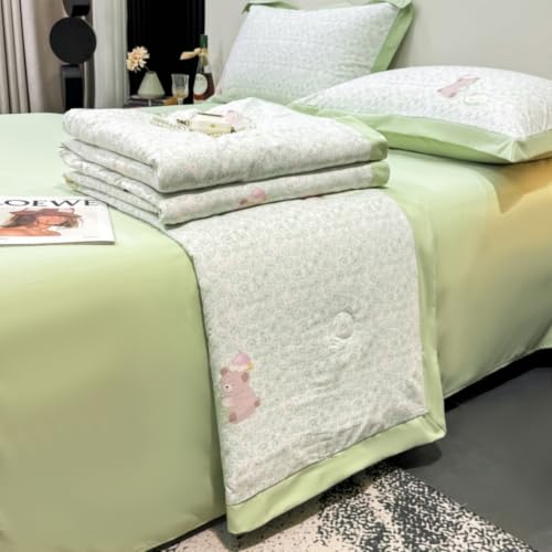 Odot Edredon Nordico Sin Funda 150 200, Edredón de Verano Lavable Sin Funda Ligera y Suave Transpirable Manta Refrescante Personas Colcha Acolchado para Cama (Oso Verde,150x200cm)