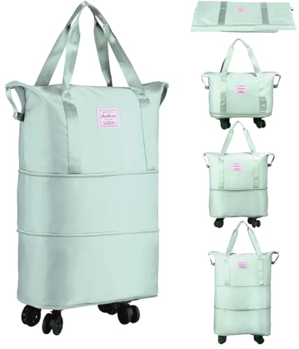 Image of HAKKU Rolling Duffle Bag with Wheels, Expandable Foldable Duffle Bags with Wheels and Handle for Travel, Rolling Luggage Bag Carry on Duffel Bag, Wheeled Travel Duffle Bag (2 Layer with Wheel, Green)