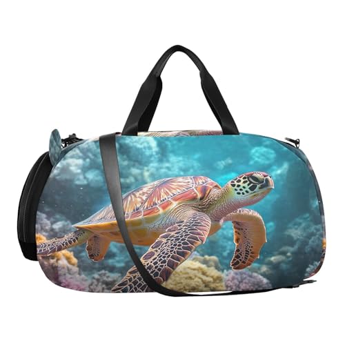 Sea Turtle Kids Duffle Bag,Sports Gym Bag with Shoe Compartment Travel Duffel Bags for Boys and Girls2